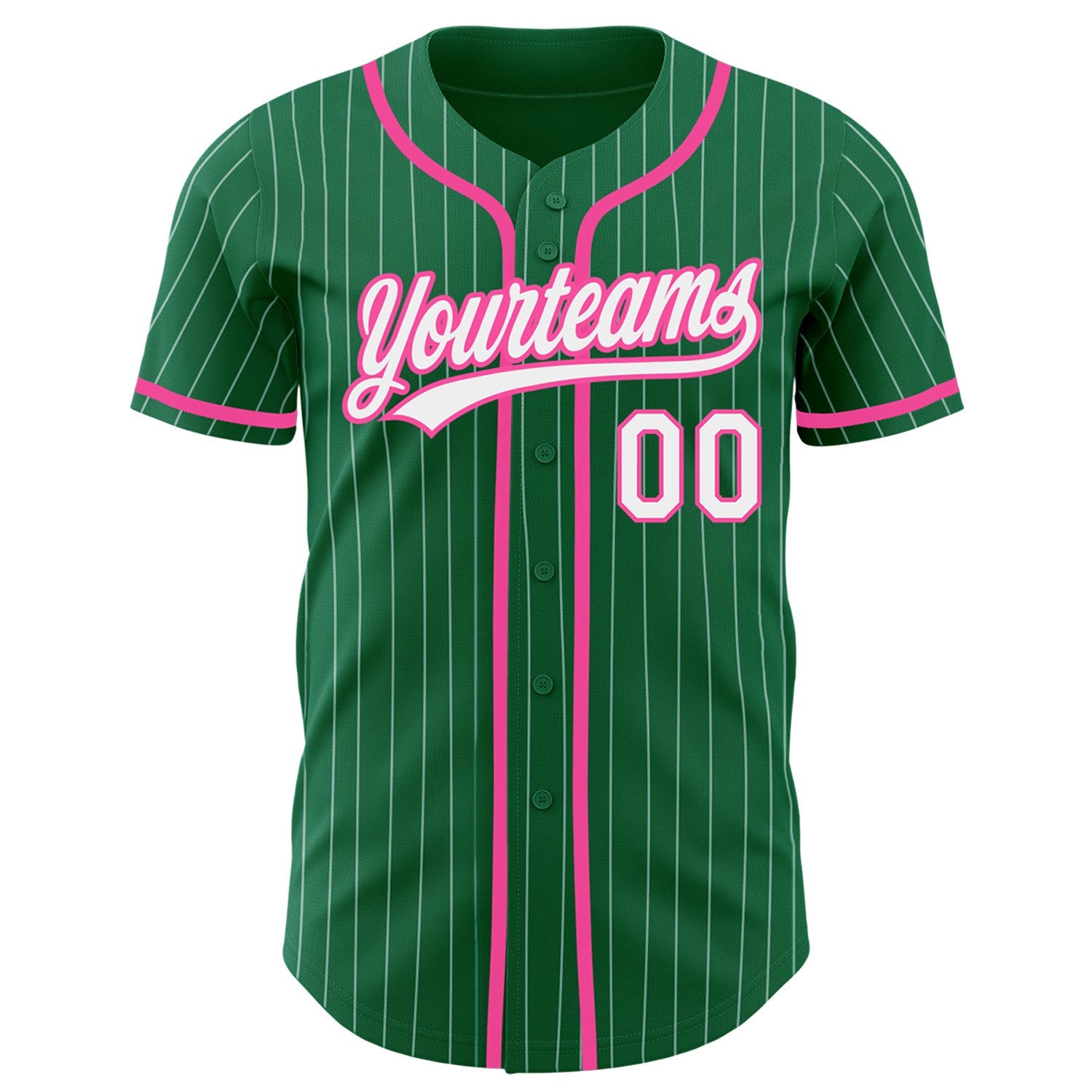 Custom Kelly Green White Pinstripe Pink Authentic Baseball Jersey view 2