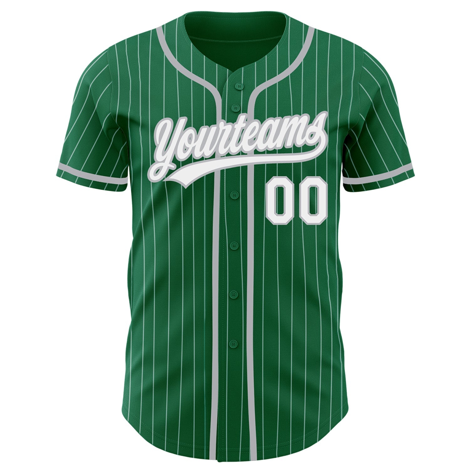 Custom Kelly Green White Pinstripe Gray Authentic Baseball Jersey view 2