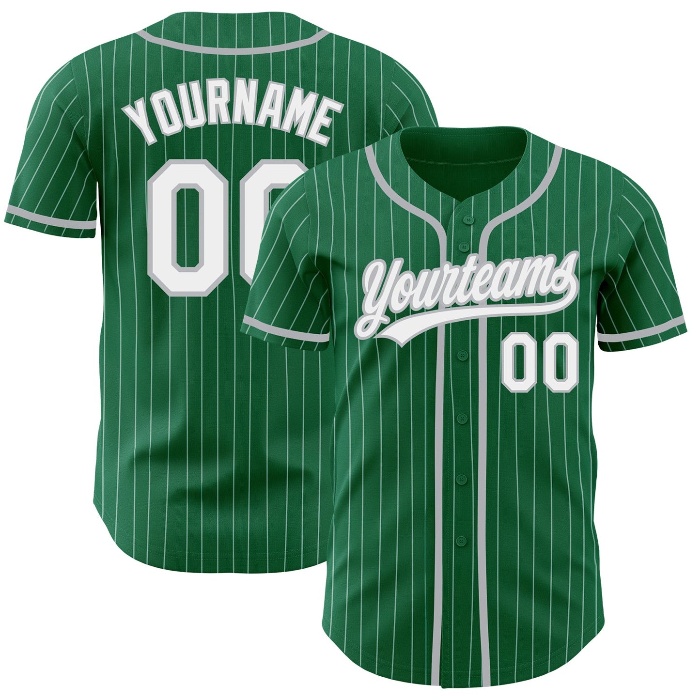 Custom Kelly Green White Pinstripe Gray Authentic Baseball Jersey - Main View