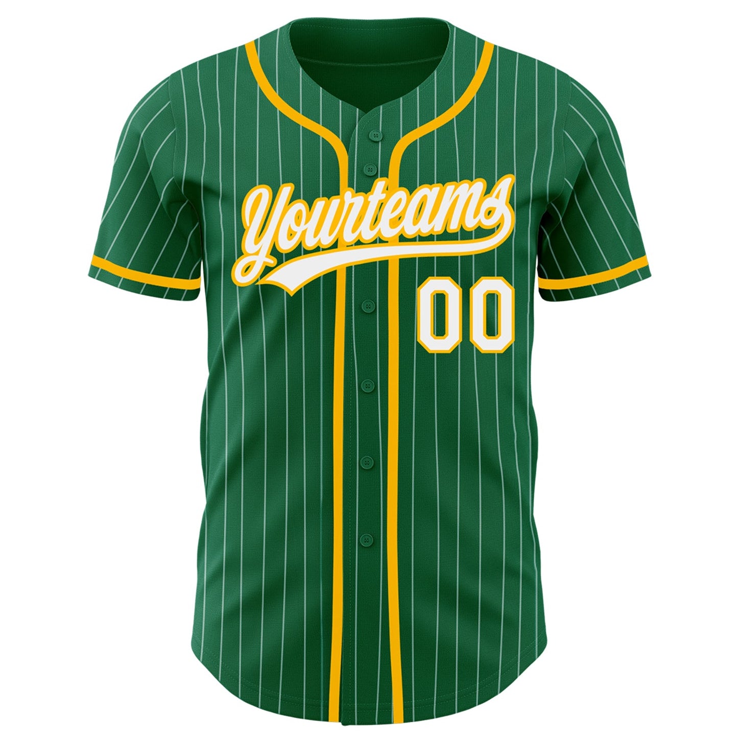 Custom Kelly Green White Pinstripe Gold Authentic Baseball Jersey view 2