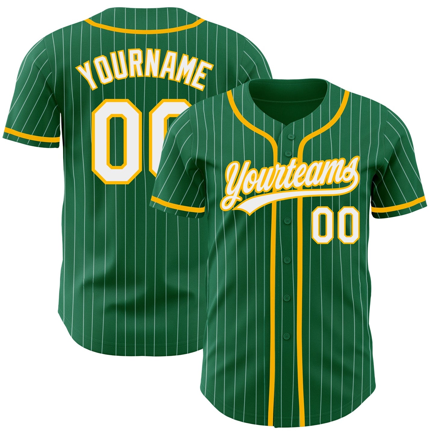Custom Kelly Green White Pinstripe Gold Authentic Baseball Jersey - Main View