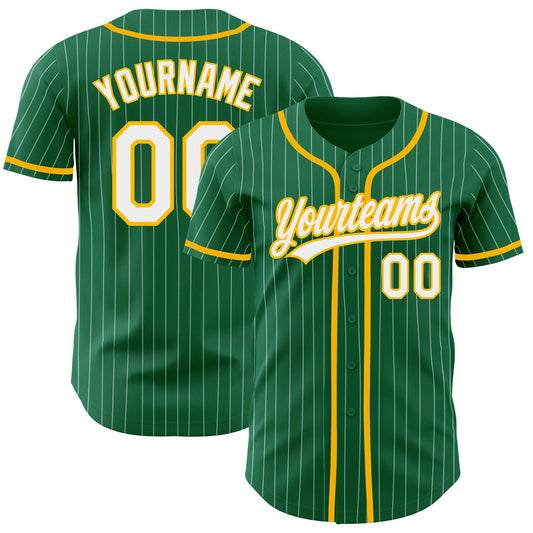 Custom Kelly Green White Pinstripe Gold Authentic Baseball Jersey - Main View