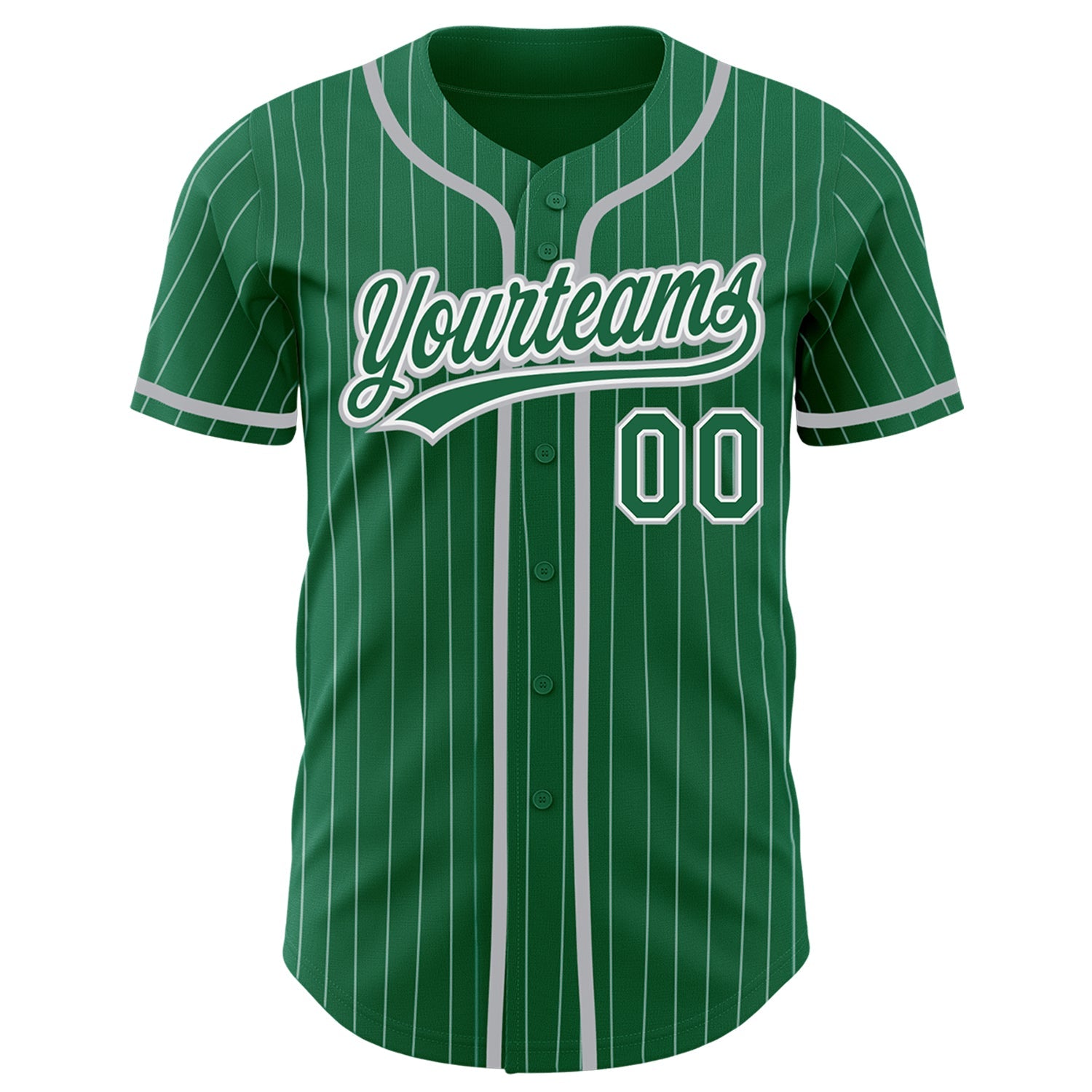 Custom Kelly Green White Pinstripe Gray Authentic Baseball Jersey view 2