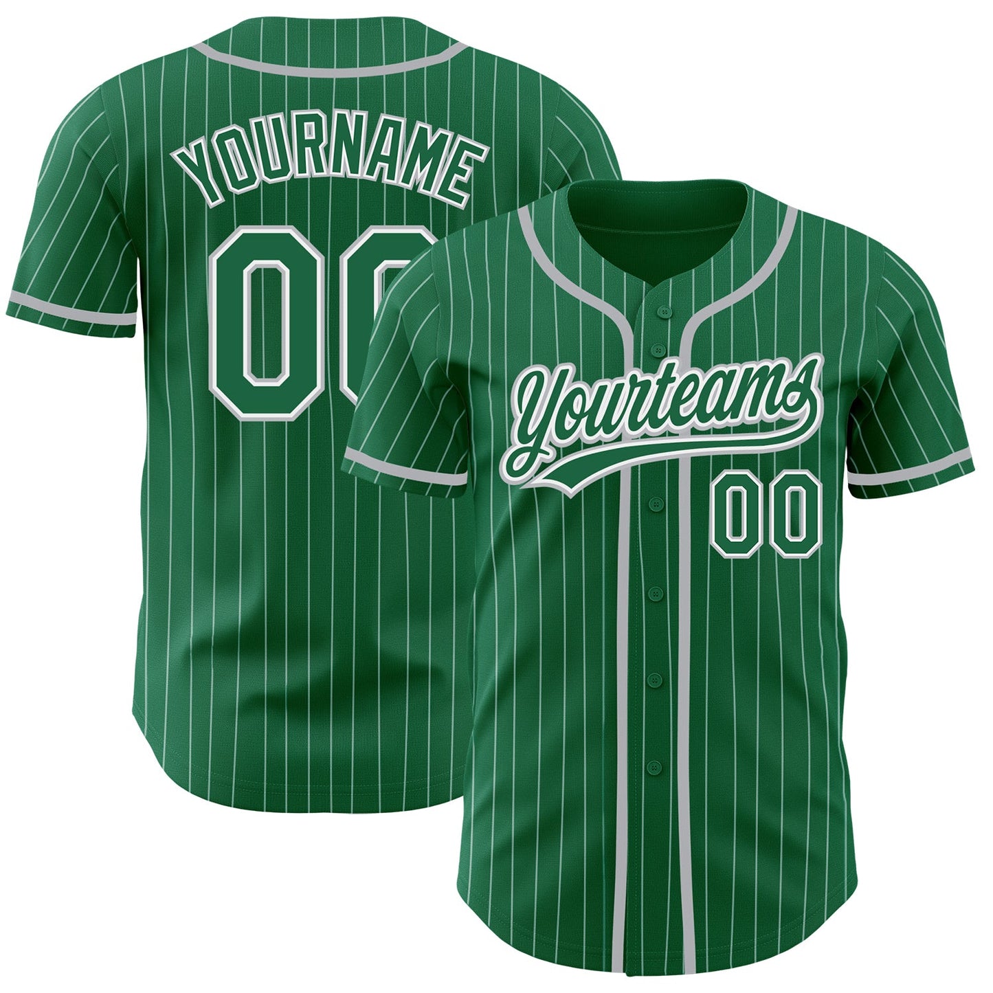Custom Kelly Green White Pinstripe Gray Authentic Baseball Jersey - Main View