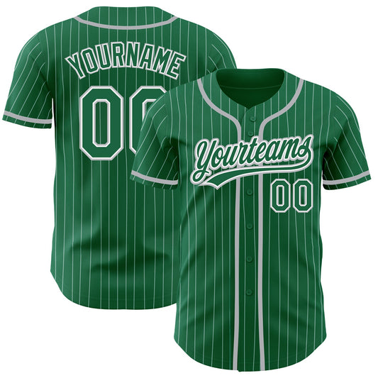 Custom Kelly Green White Pinstripe Gray Authentic Baseball Jersey - Main View
