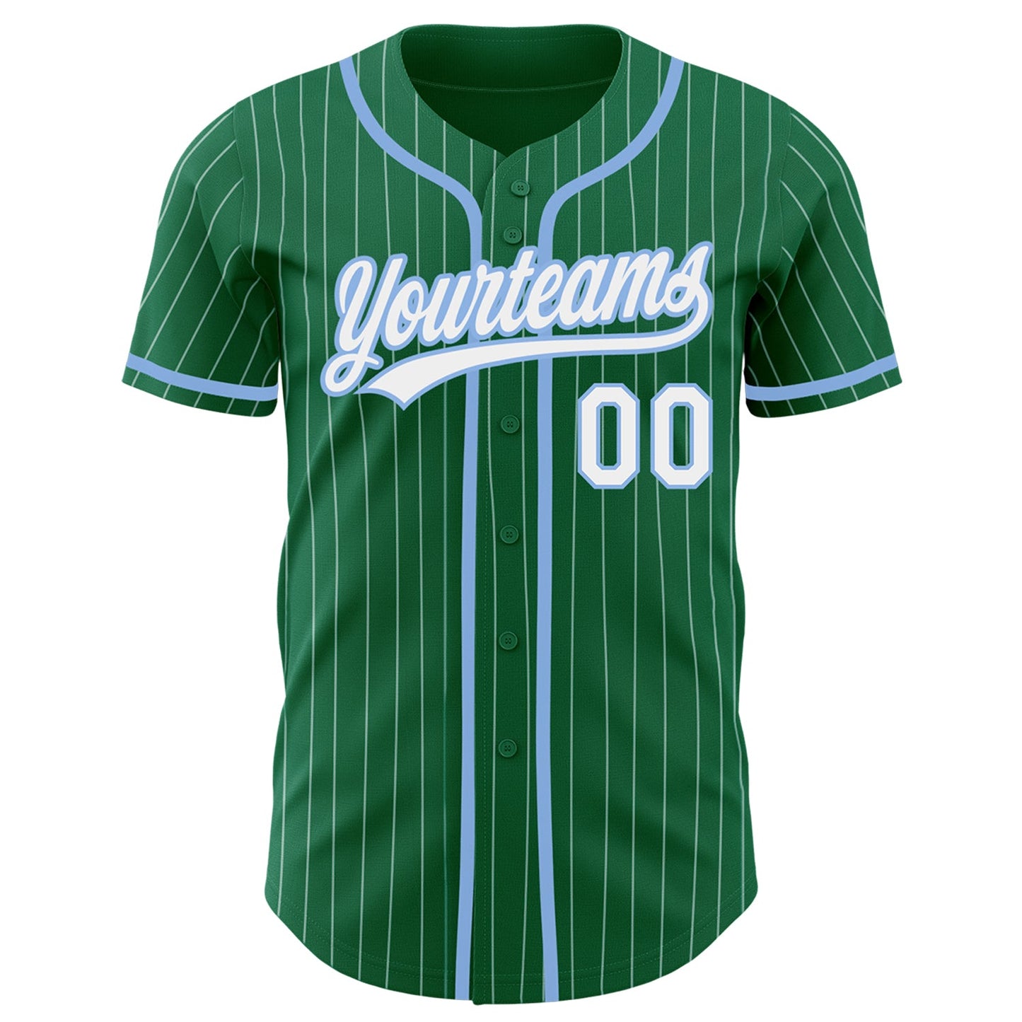 Custom Kelly Green White Pinstripe Light Blue Authentic Baseball Jersey view 2