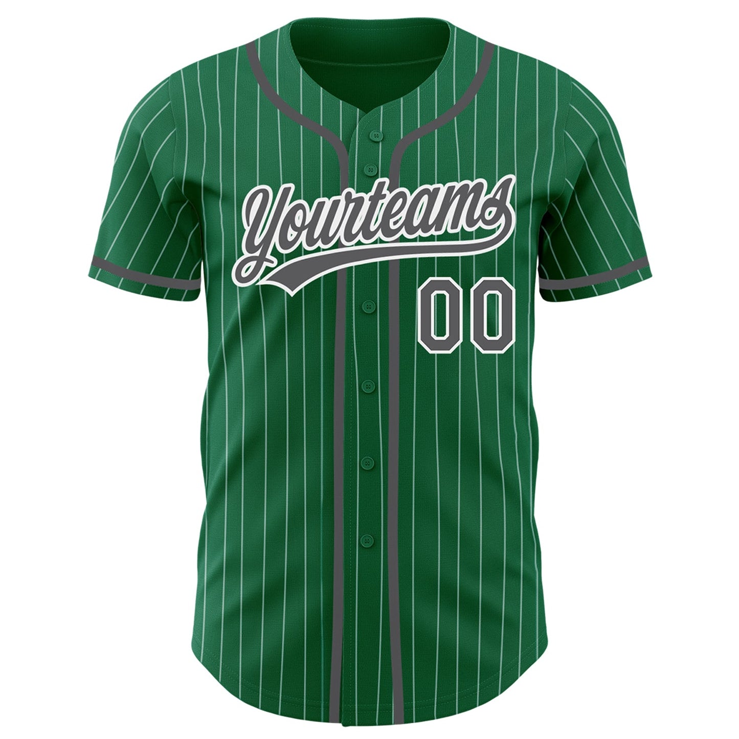 Custom Kelly Green White Pinstripe Steel Gray Authentic Baseball Jersey view 2