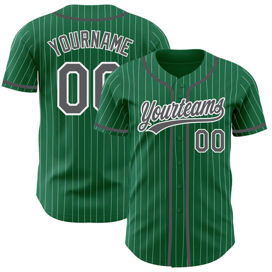 Custom Kelly Green White Pinstripe Steel Gray Authentic Baseball Jersey - Main View