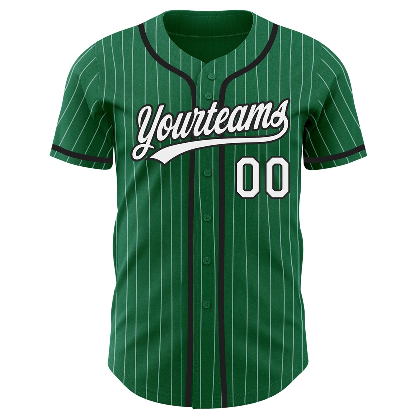 Custom Kelly Green White Pinstripe Black Authentic Baseball Jersey view 2