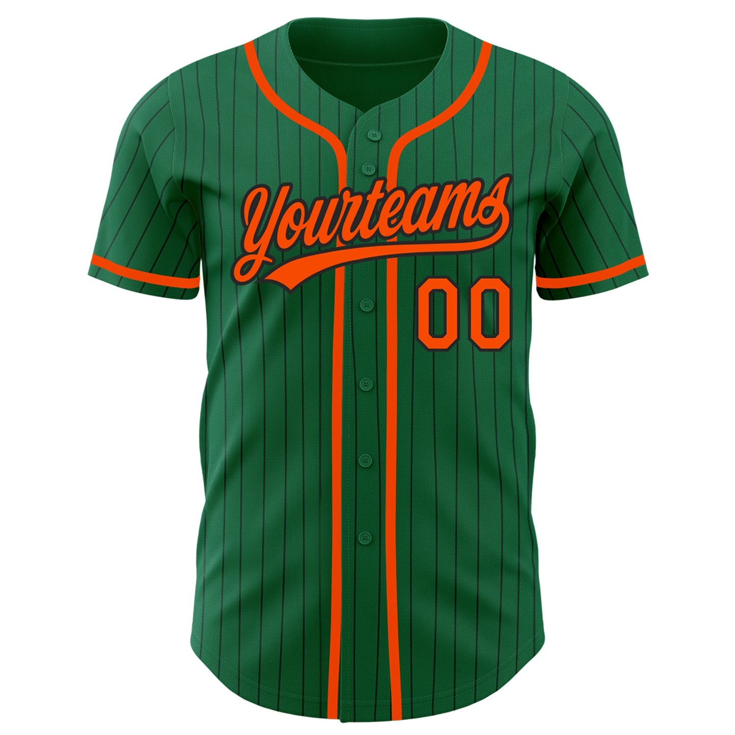 Custom Kelly Green Black Pinstripe Orange Authentic Baseball Jersey view 2
