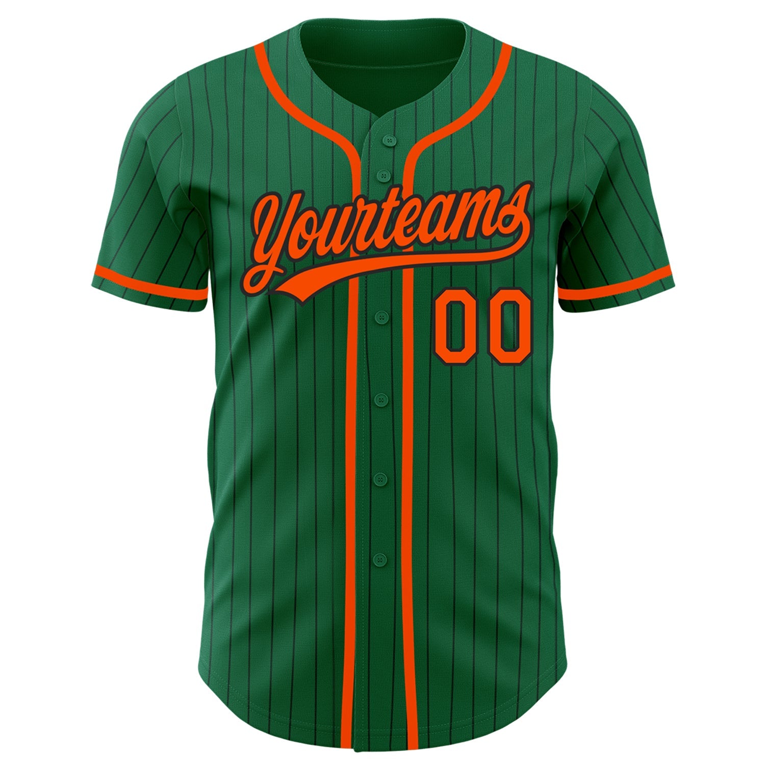 Custom Kelly Green Black Pinstripe Orange Authentic Baseball Jersey view 2