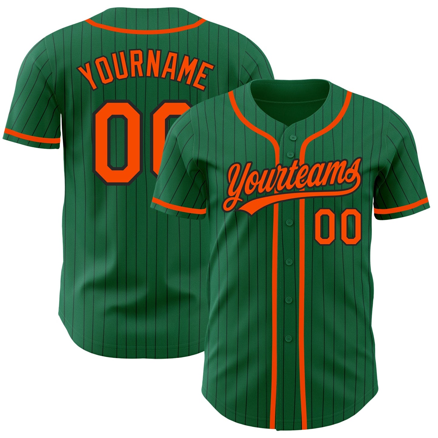 Custom Kelly Green Black Pinstripe Orange Authentic Baseball Jersey - Main View