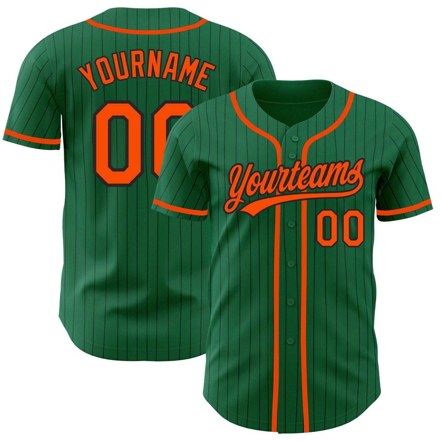 Custom Kelly Green Black Pinstripe Orange Authentic Baseball Jersey - Main View