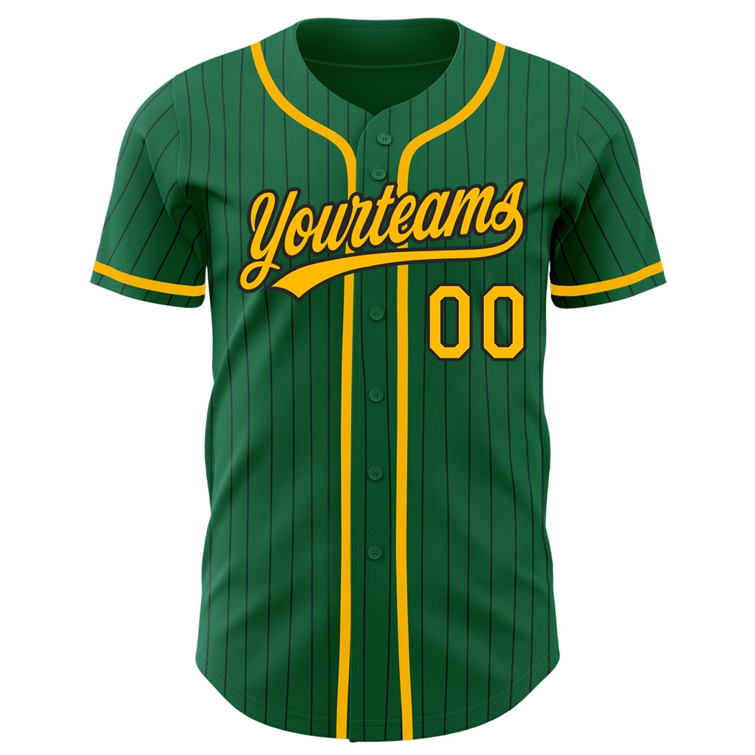 Custom Kelly Green Black Pinstripe Gold Authentic Baseball Jersey view 2