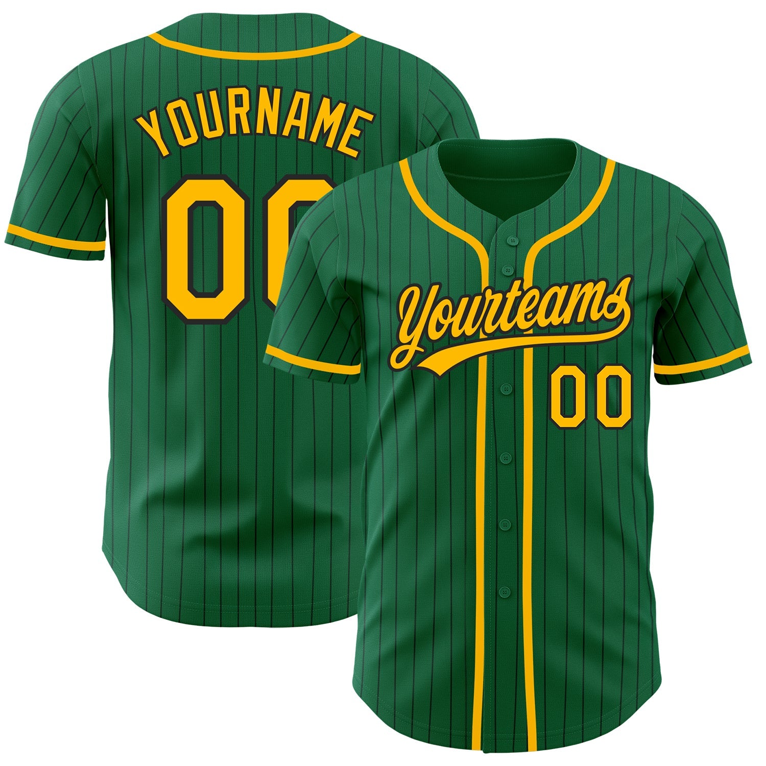 Custom Kelly Green Black Pinstripe Gold Authentic Baseball Jersey - Main View