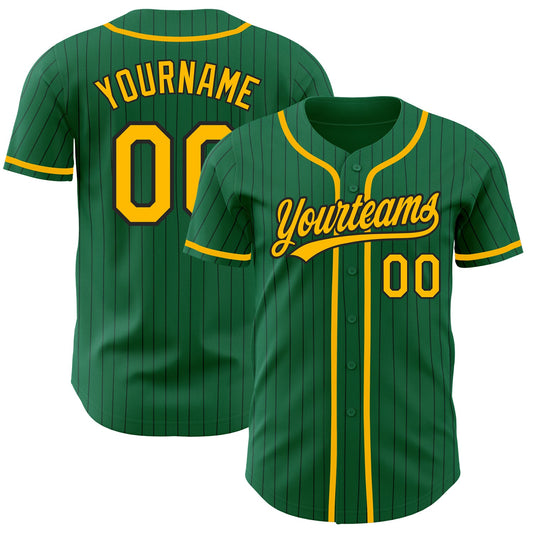 Custom Kelly Green Black Pinstripe Gold Authentic Baseball Jersey - Main View