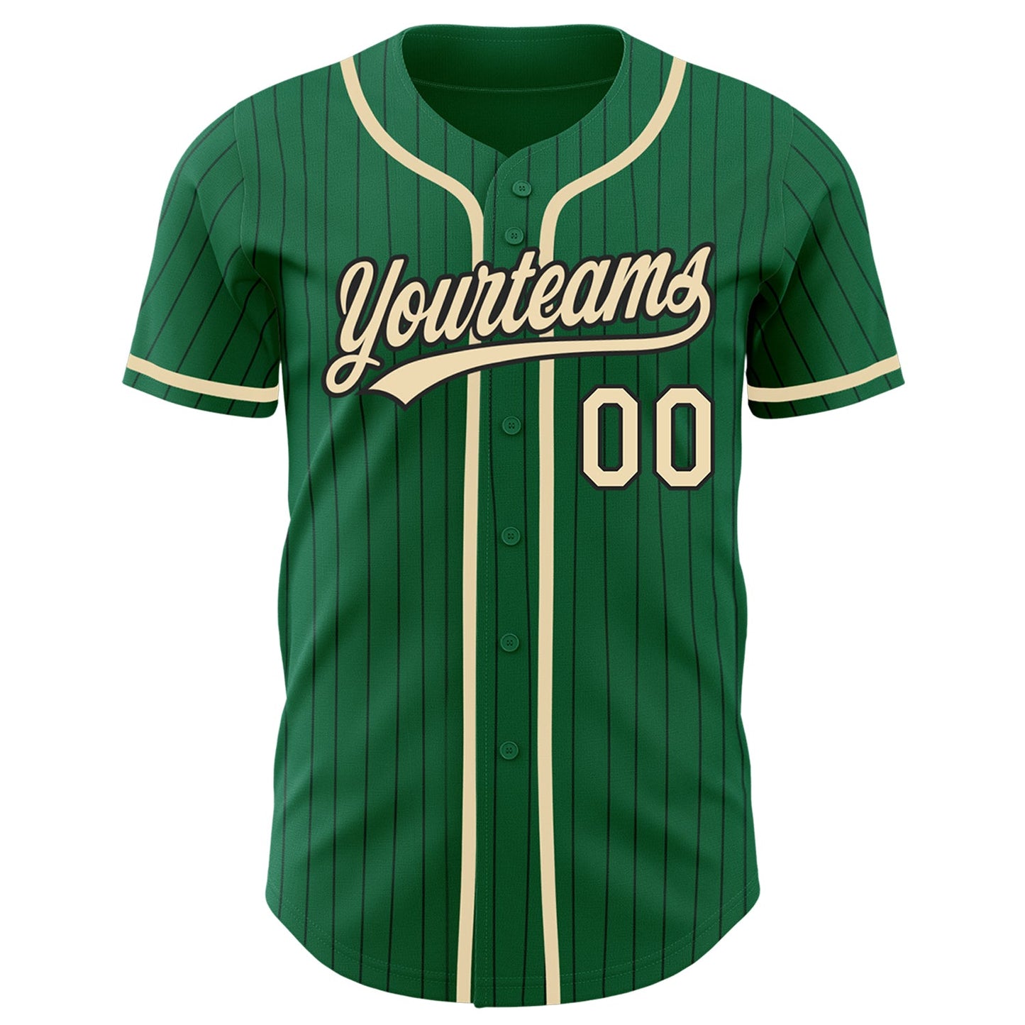 Custom Kelly Green Black Pinstripe City Cream Authentic Baseball Jersey view 2