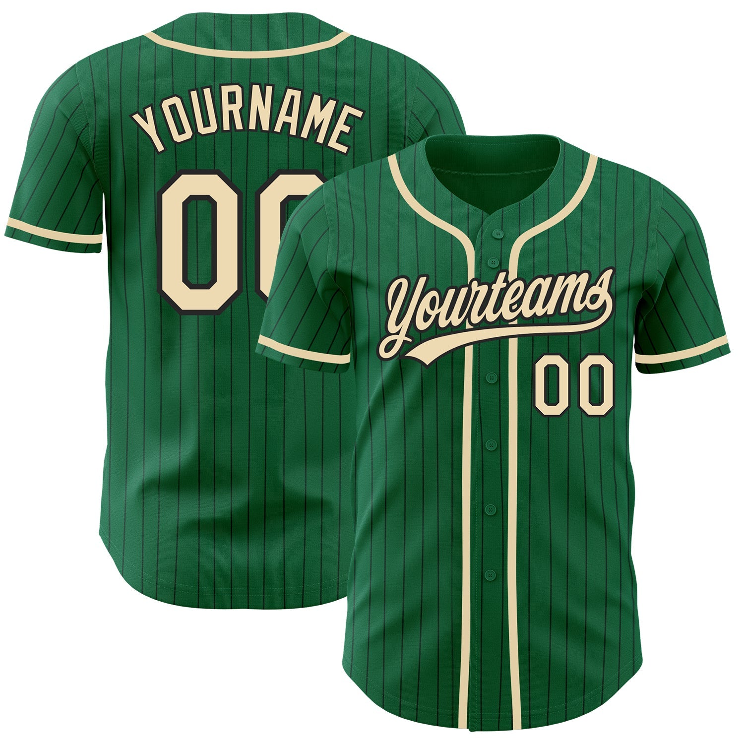 Custom Kelly Green Black Pinstripe City Cream Authentic Baseball Jersey - Main View