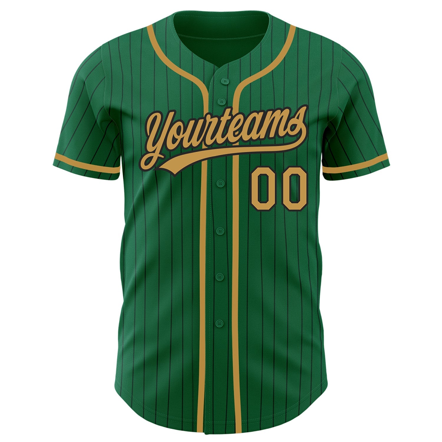 Custom Kelly Green Black Pinstripe Old Gold Authentic Baseball Jersey view 2
