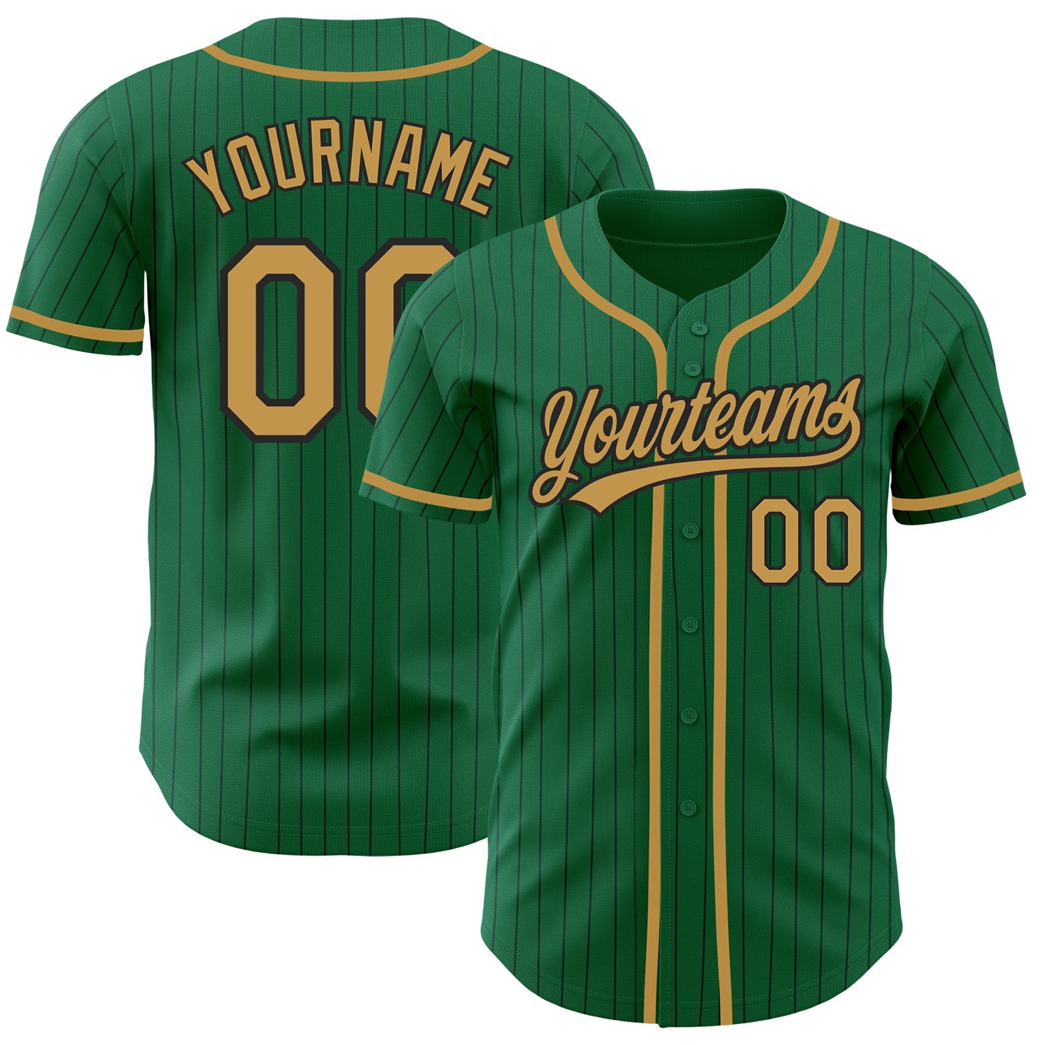 Custom Kelly Green Black Pinstripe Old Gold Authentic Baseball Jersey - Main View