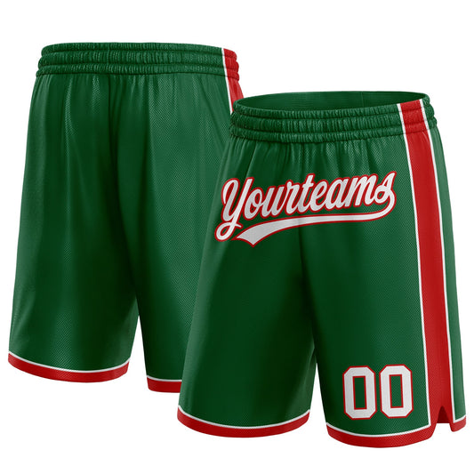 Custom Kelly Green White-Red Authentic Basketball Shorts - Main View