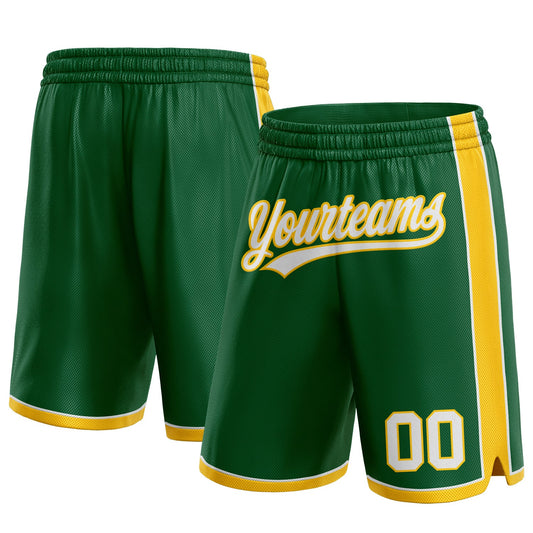 Custom Kelly Green White-Yellow Authentic Basketball Shorts - Main View