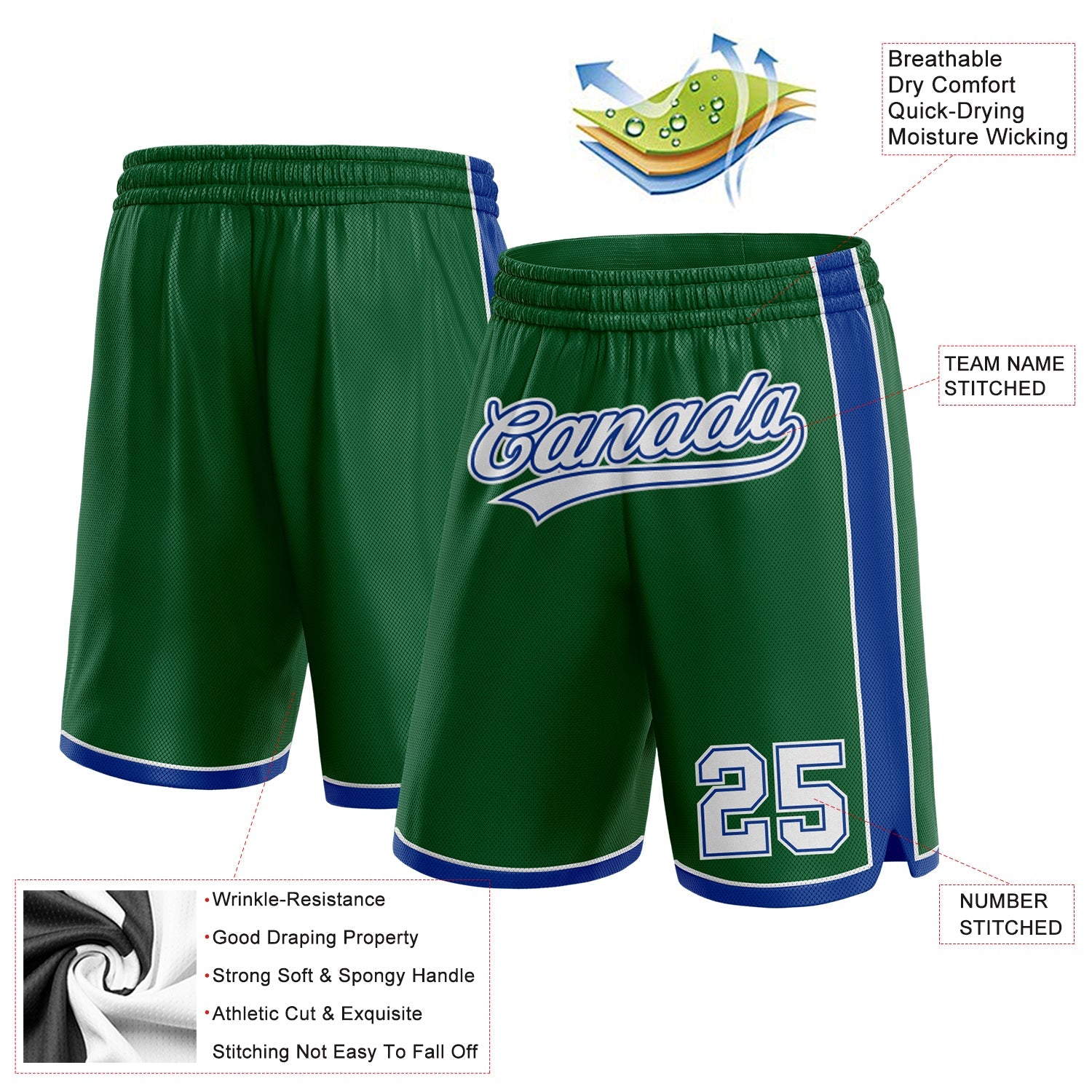 Custom Kelly Green White-Royal Authentic Basketball Shorts view 2