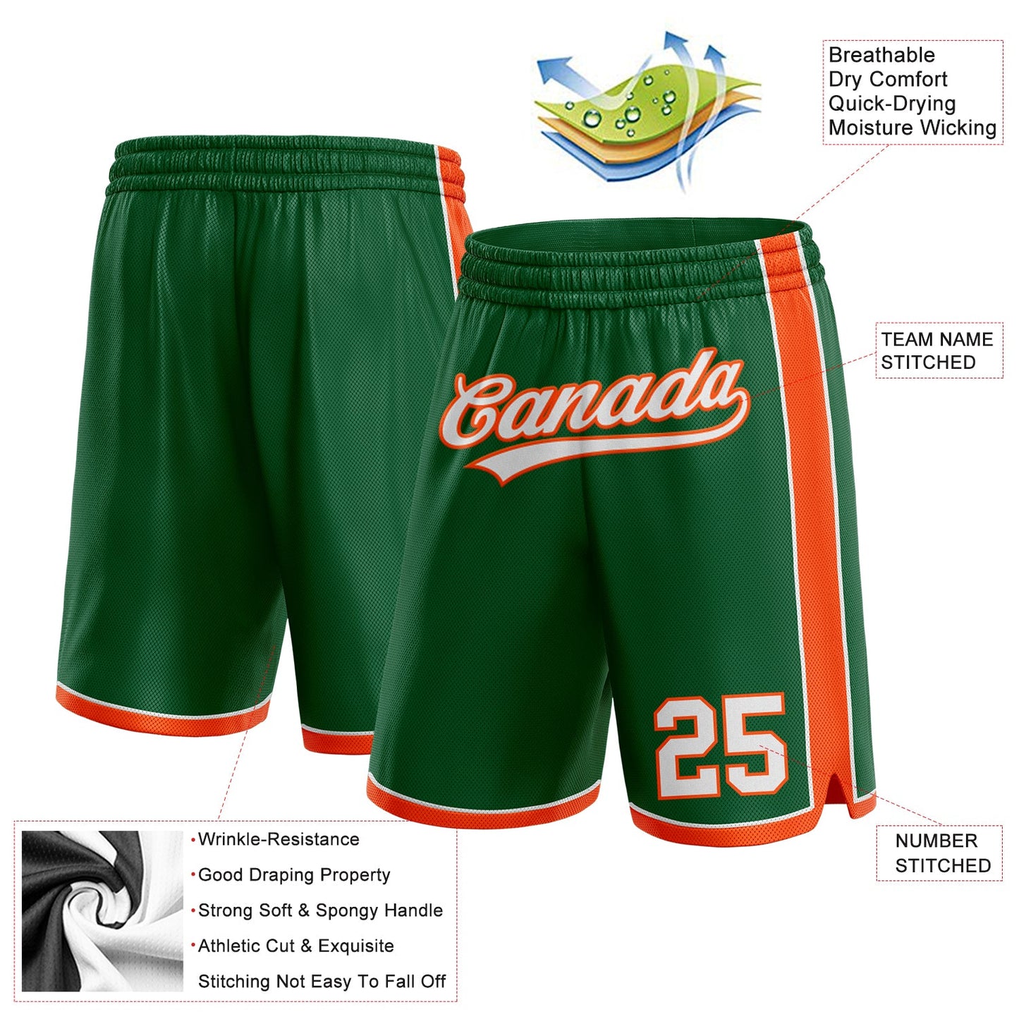 Custom Kelly Green White-Orange Authentic Basketball Shorts view 2