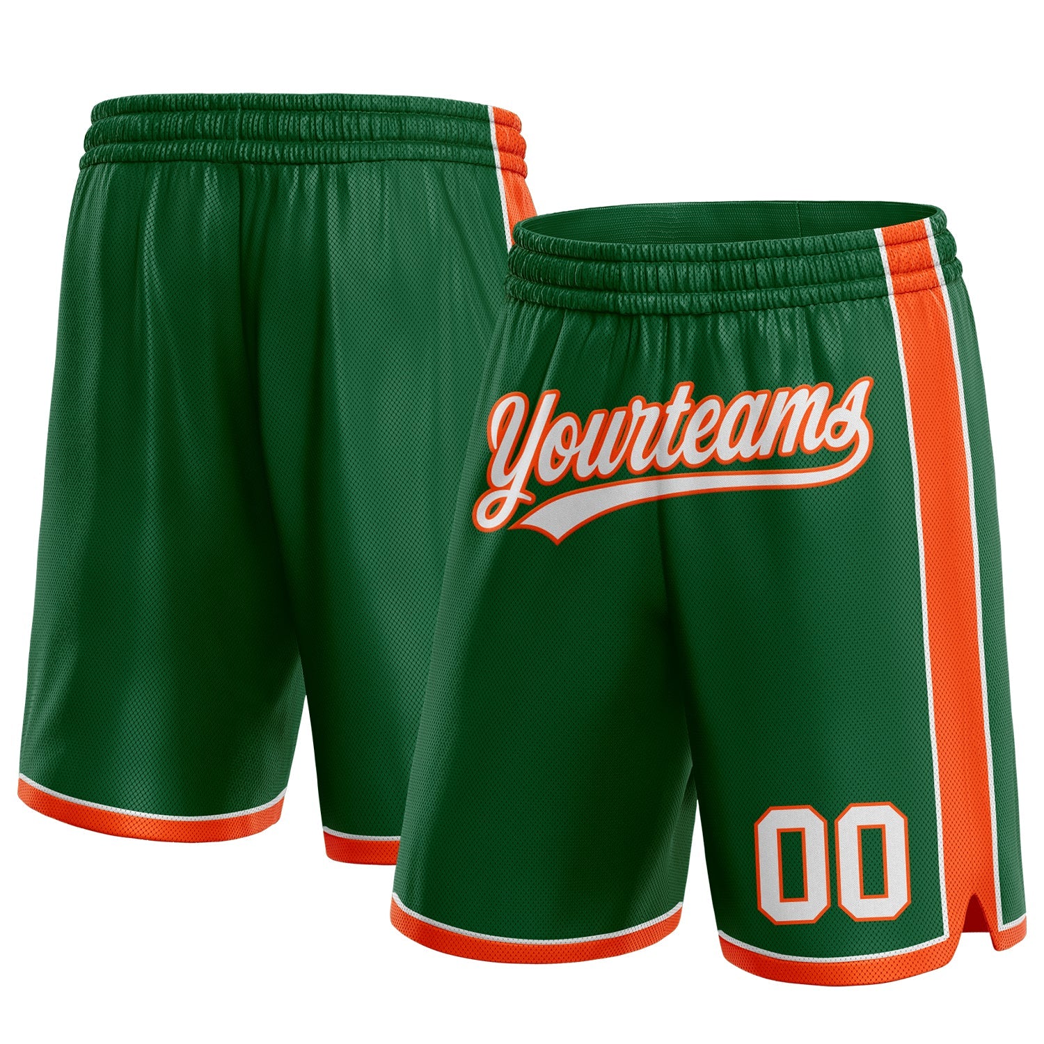 Custom Kelly Green White-Orange Authentic Basketball Shorts - Main View