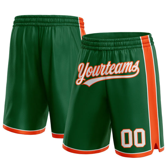 Custom Kelly Green White-Orange Authentic Basketball Shorts - Main View