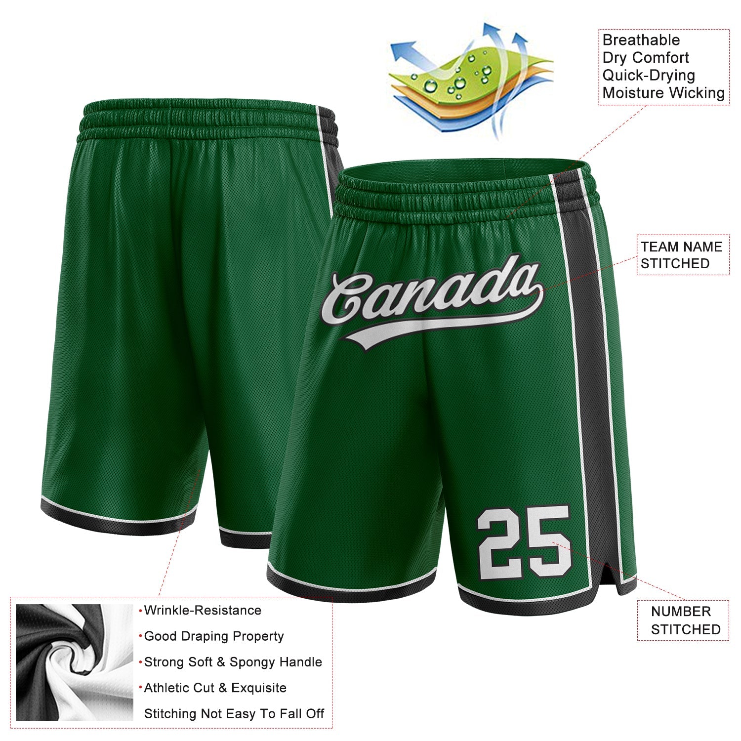 Custom Kelly Green White-Black Authentic Basketball Shorts view 2