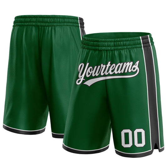 Custom Kelly Green White-Black Authentic Basketball Shorts - Main View