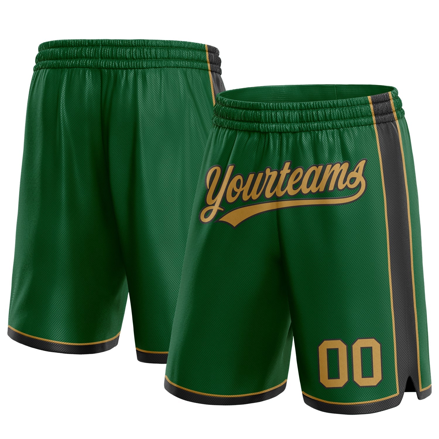 Custom Kelly Green Old Gold-Black Authentic Basketball Shorts - Main View