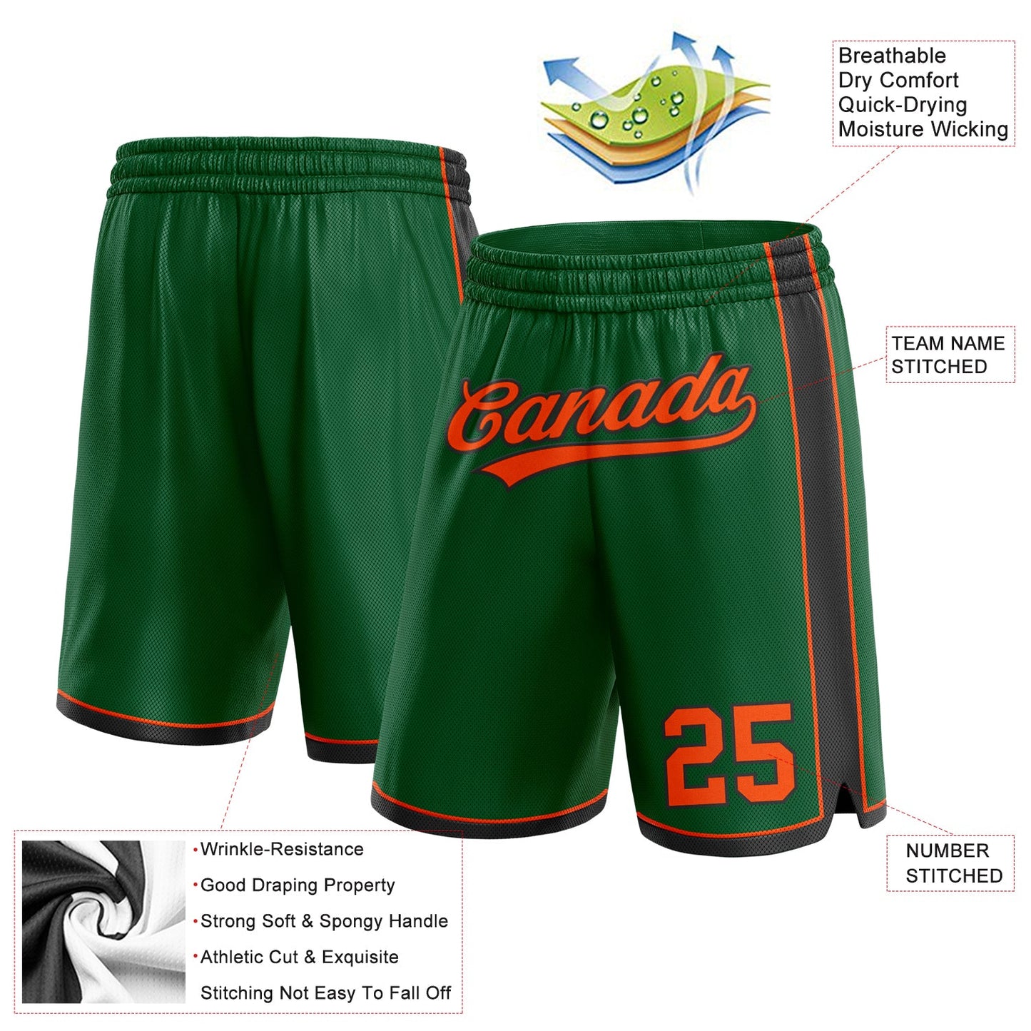 Custom Kelly Green Orange-Black Authentic Basketball Shorts view 2