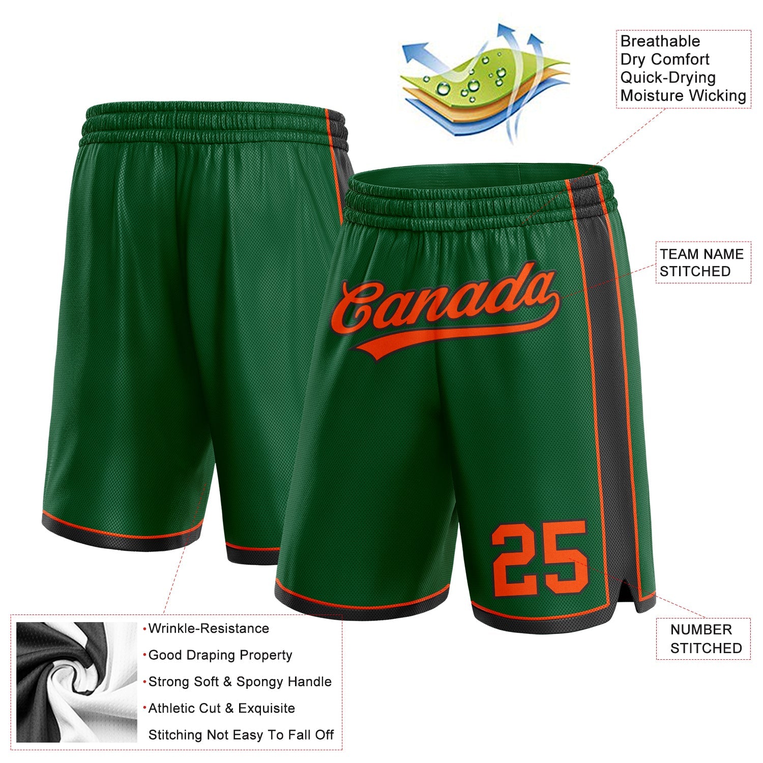 Custom Kelly Green Orange-Black Authentic Basketball Shorts view 2