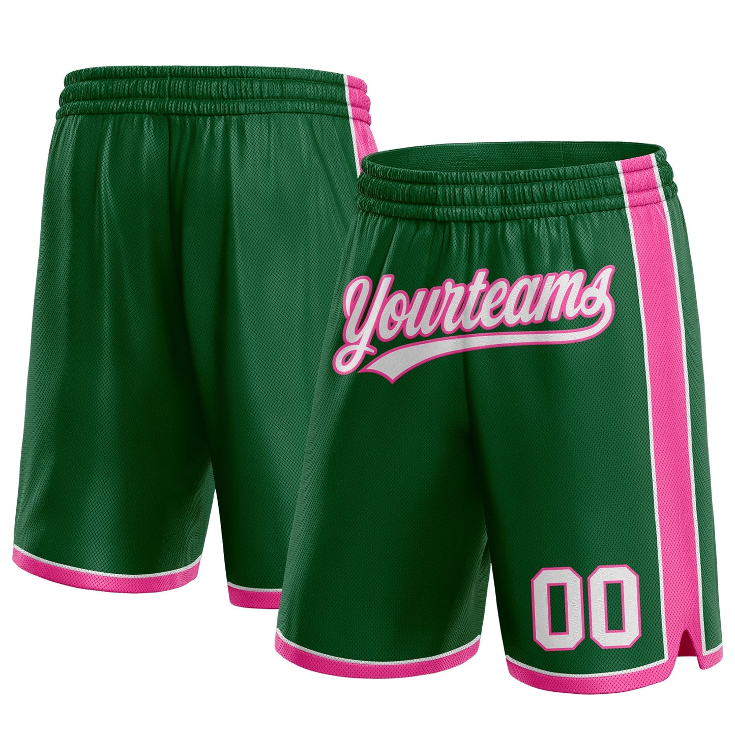 Custom Kelly Green White-Pink Authentic Basketball Shorts - Main View