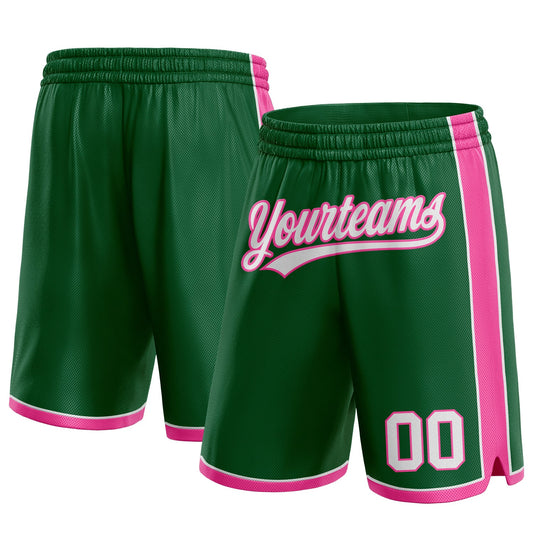 Custom Kelly Green White-Pink Authentic Basketball Shorts - Main View