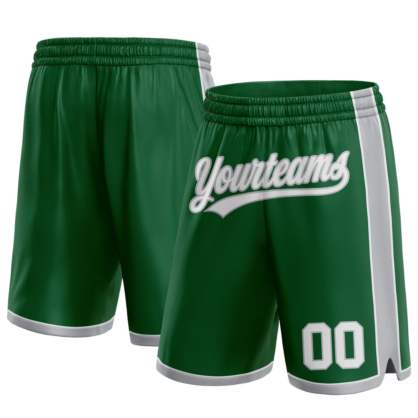 Custom Kelly Green White-Gray Authentic Basketball Shorts - Main View