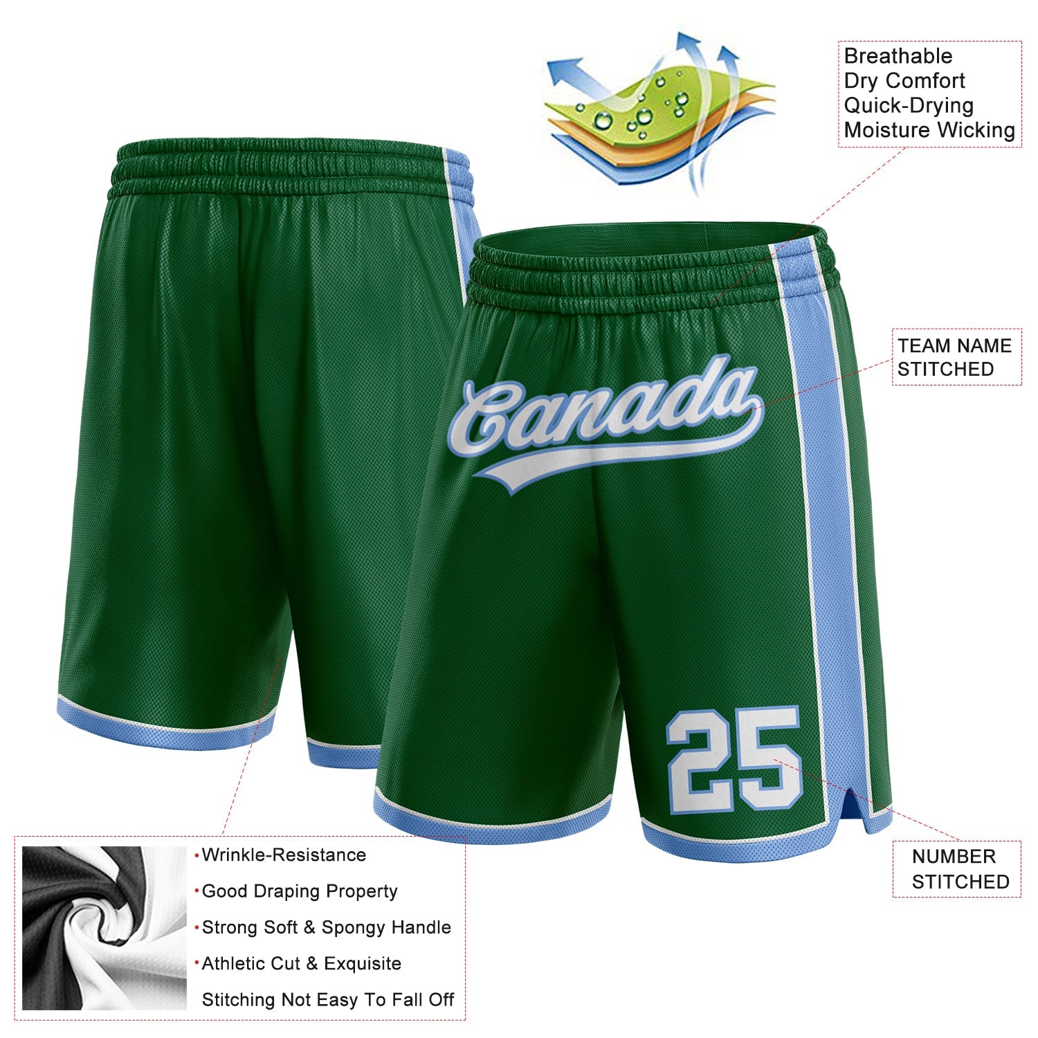 Custom Kelly Green White-Light Blue Authentic Basketball Shorts view 2