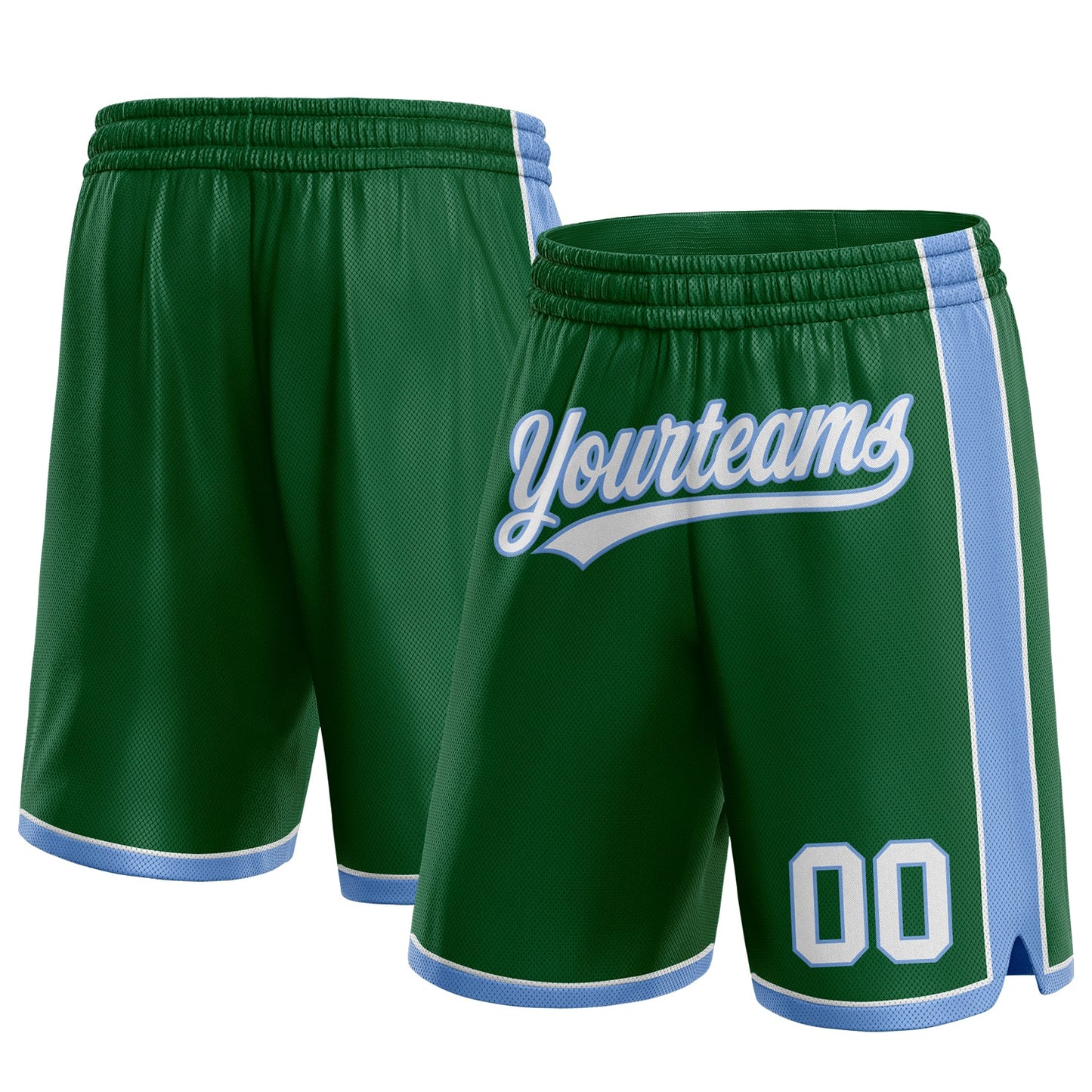 Custom Kelly Green White-Light Blue Authentic Basketball Shorts - Main View