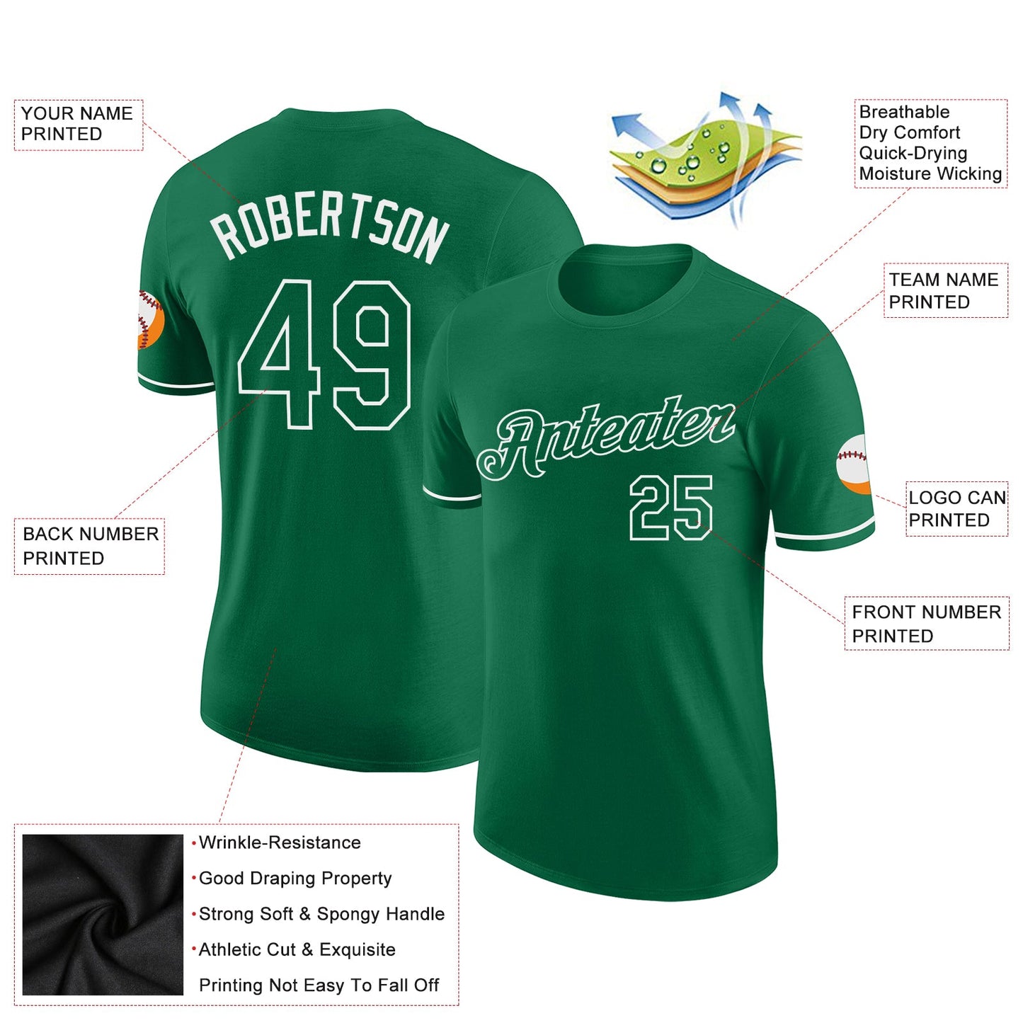 Custom Kelly Green White Performance T-Shirt view 2
