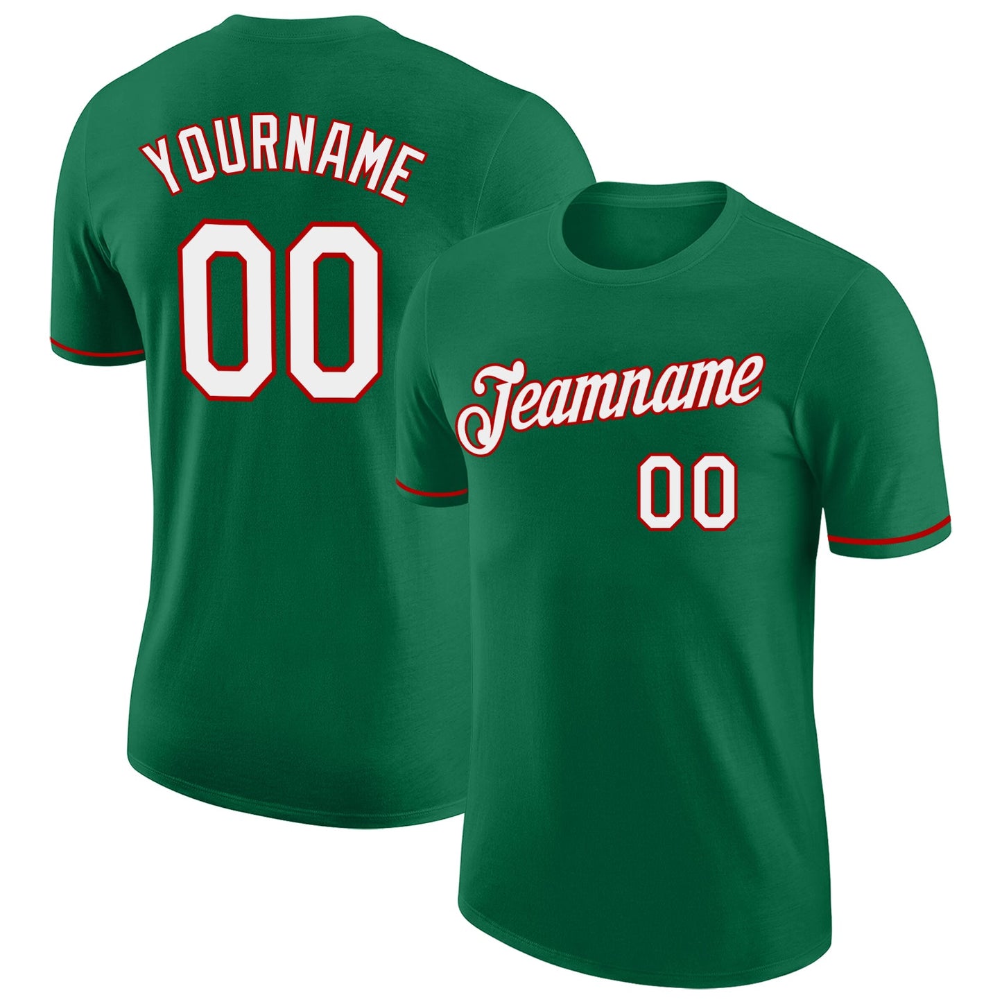Custom Kelly Green White-Red Performance T-Shirt - Main View