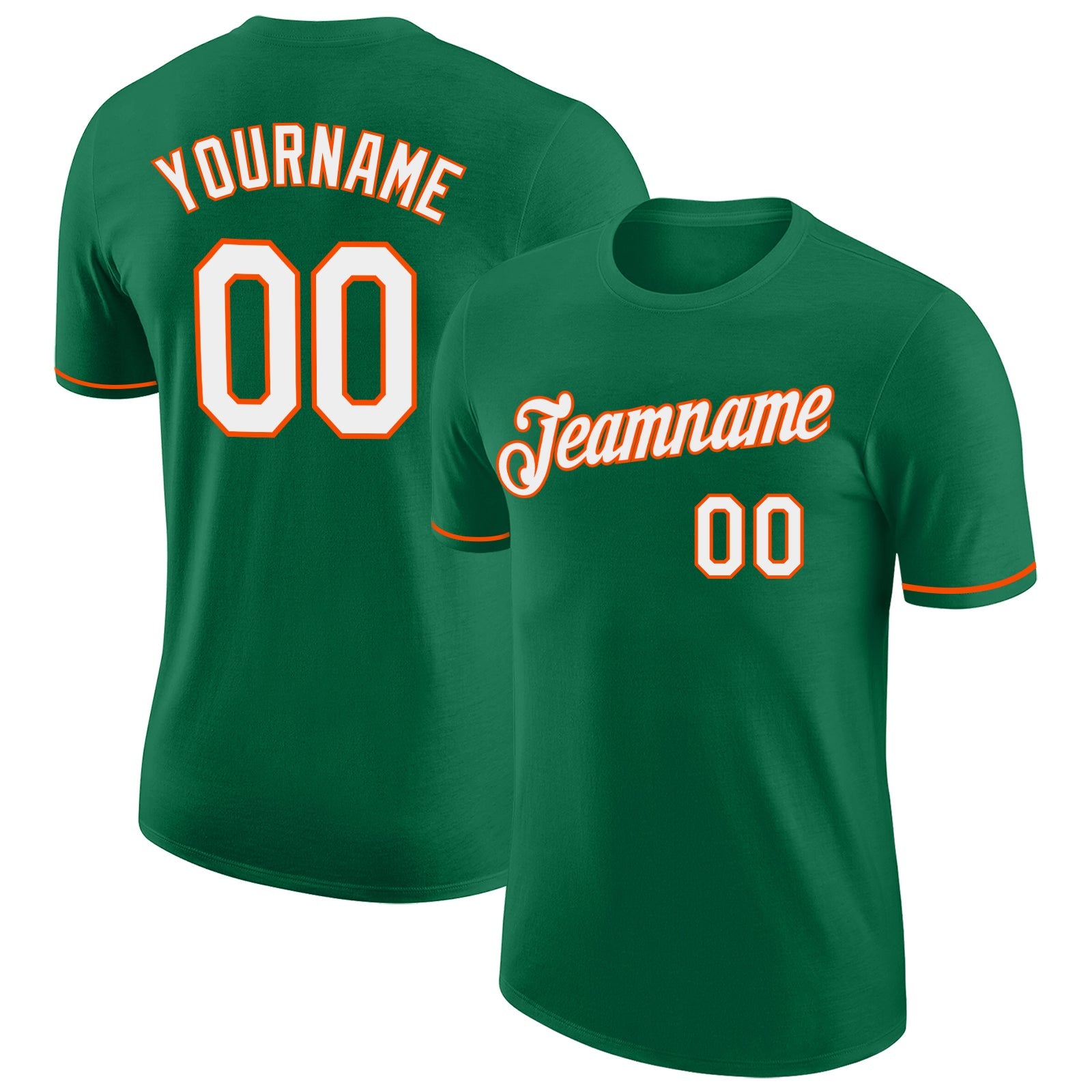 Custom Kelly Green White-Orange Performance T-Shirt - Main View