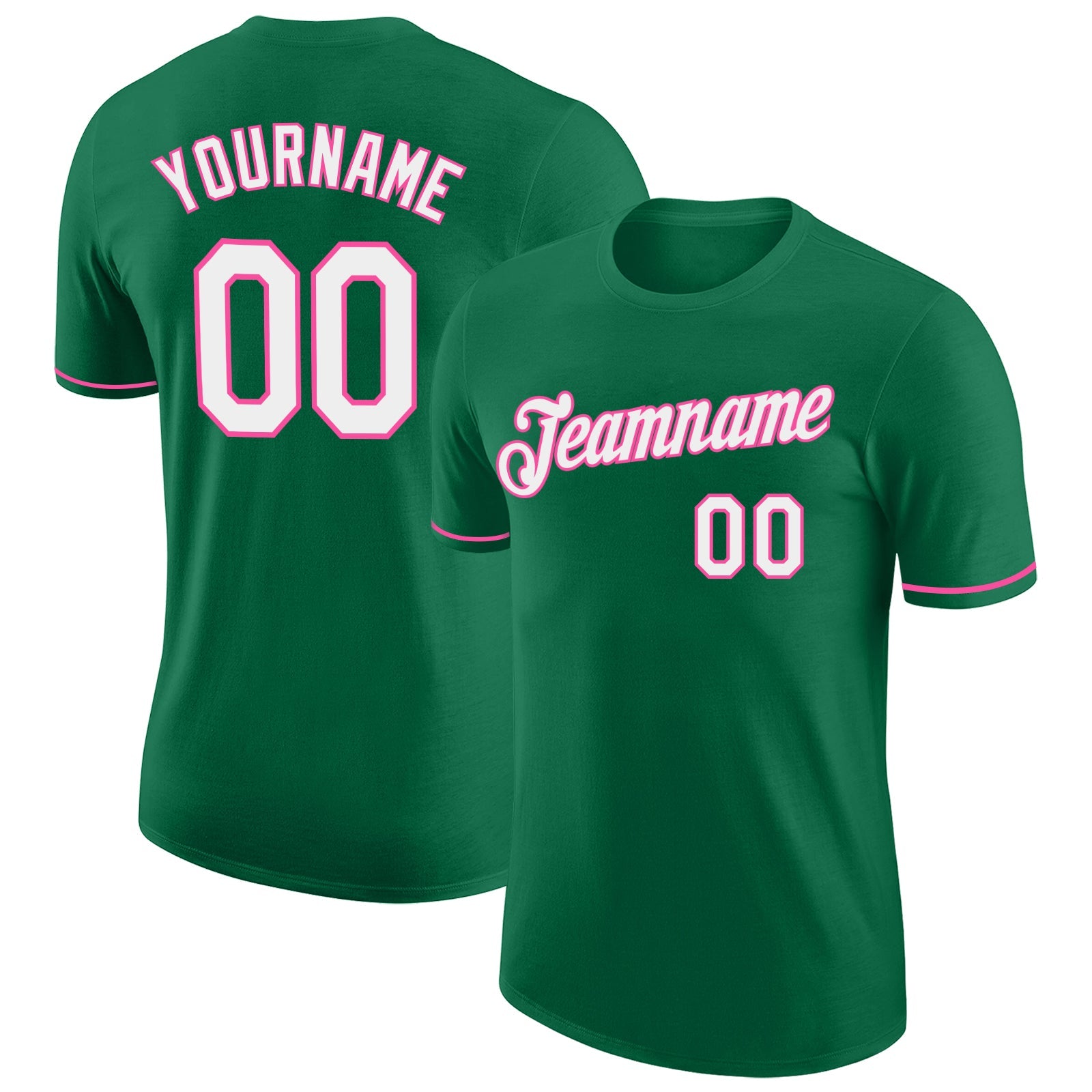 Custom Kelly Green White-Pink Performance T-Shirt - Main View