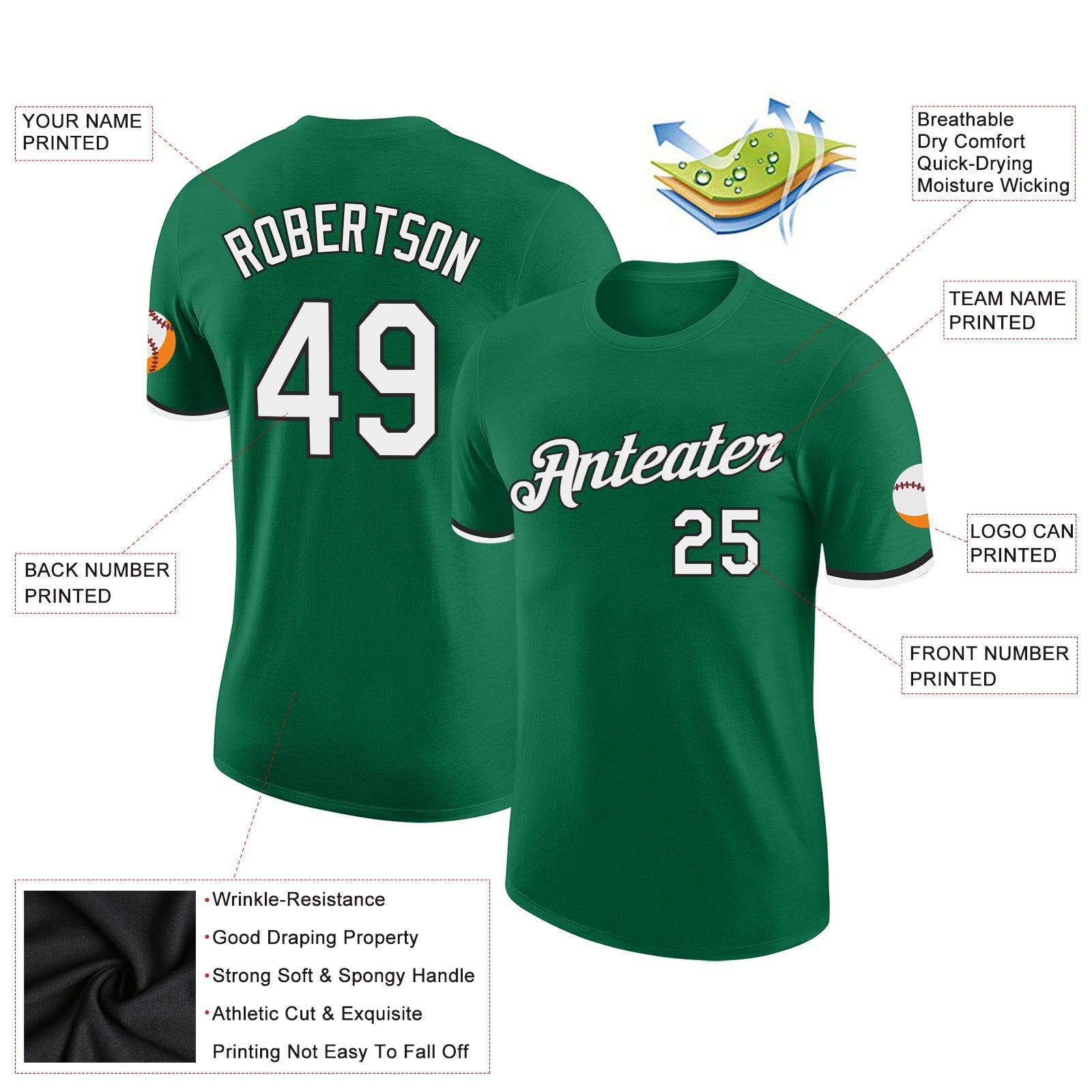 Custom Kelly Green White-Black Performance T-Shirt view 2