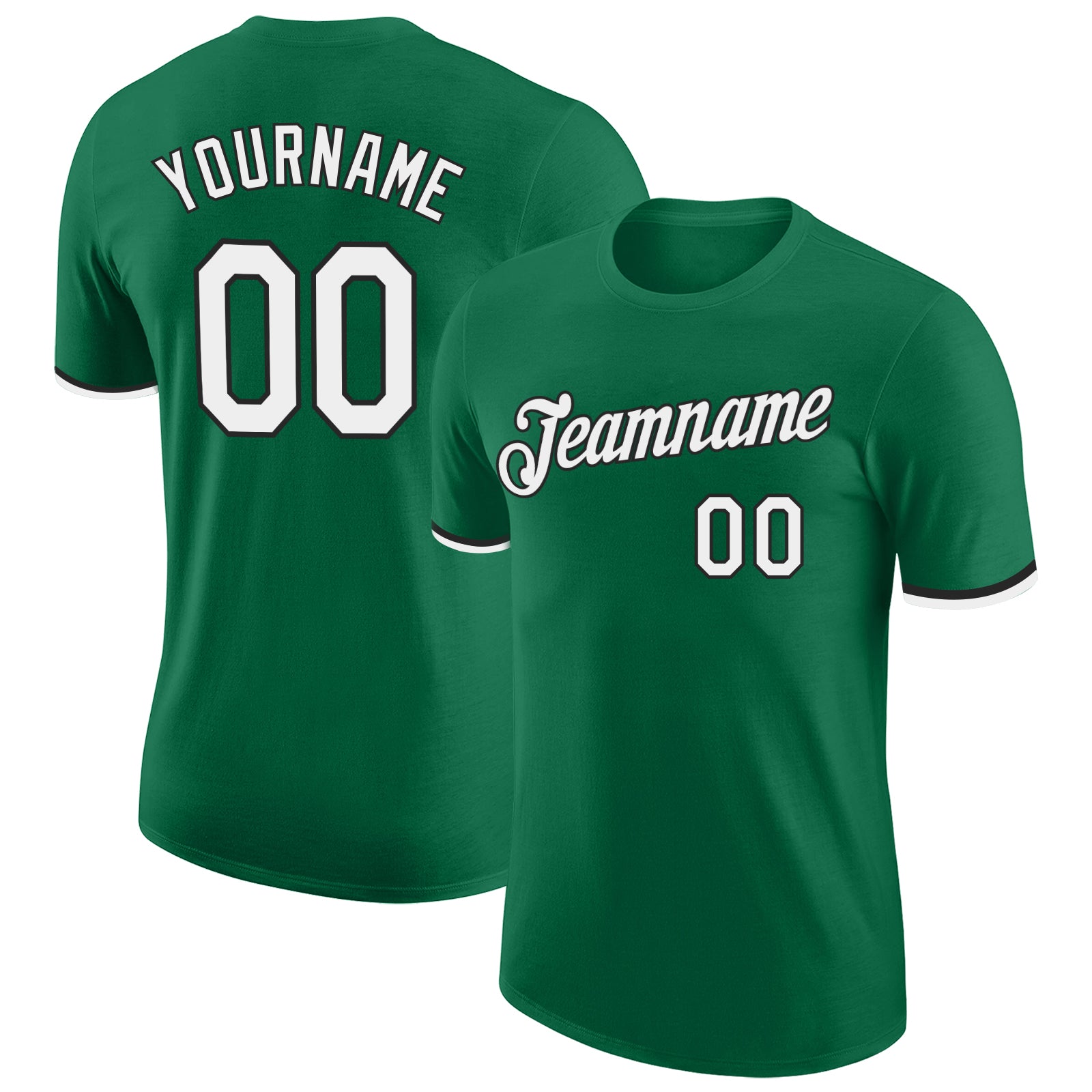 Custom Kelly Green White-Black Performance T-Shirt - Main View