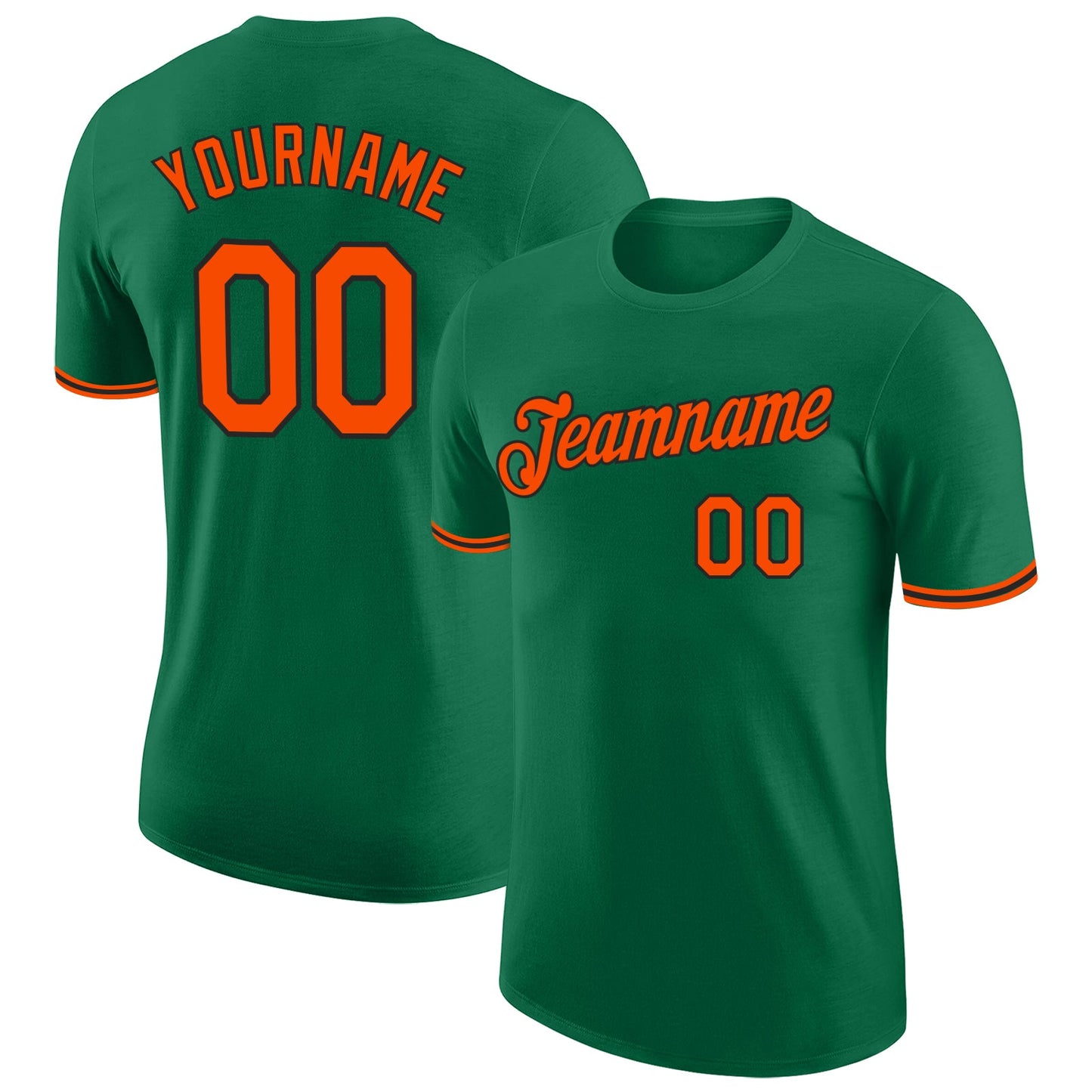 Custom Kelly Green Orange-Black Performance T-Shirt - Main View