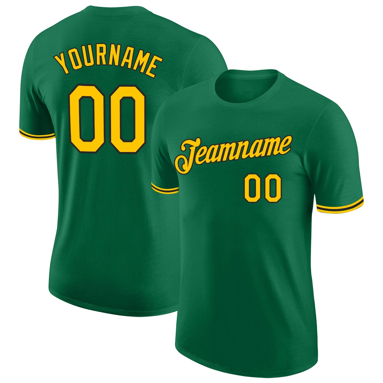 Custom Kelly Green Yellow-Black Performance T-Shirt - Main View