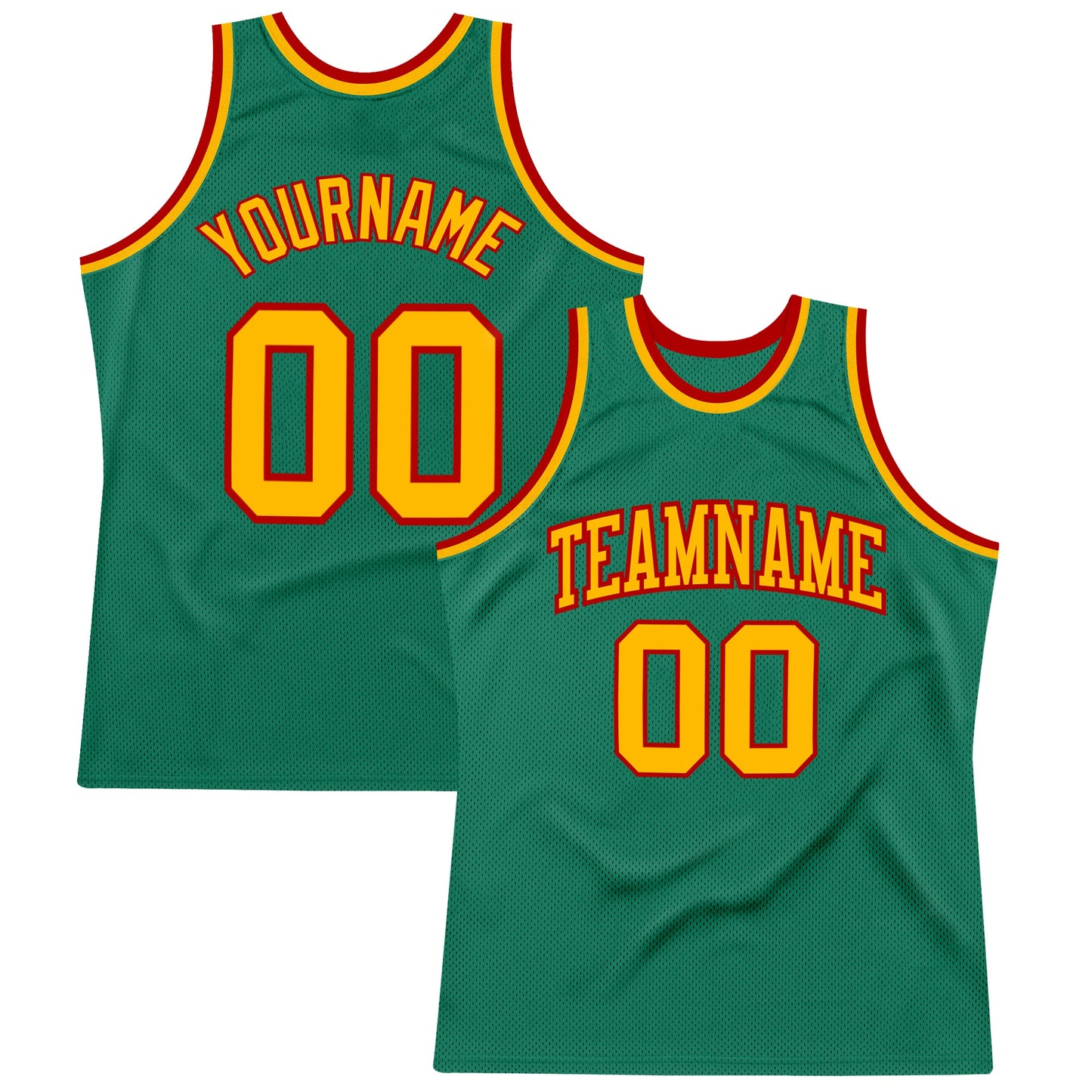 Custom Kelly Green Gold-Red Authentic Throwback Basketball Jersey - Main View