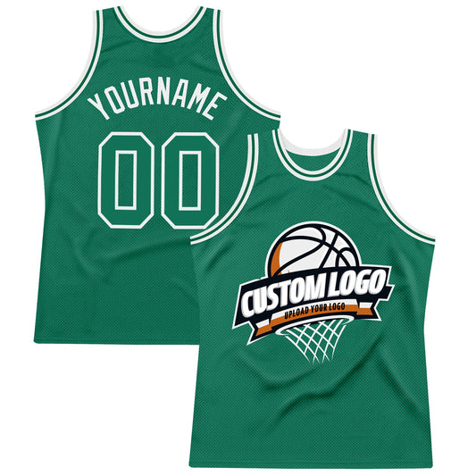 Custom Kelly Green White Authentic Throwback Basketball Jersey - Main View